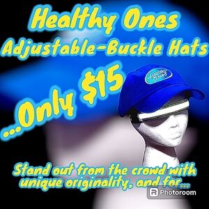 NWOT, Healthy Ones Adjustable Buckle Hats - Blue and Yellow, OS